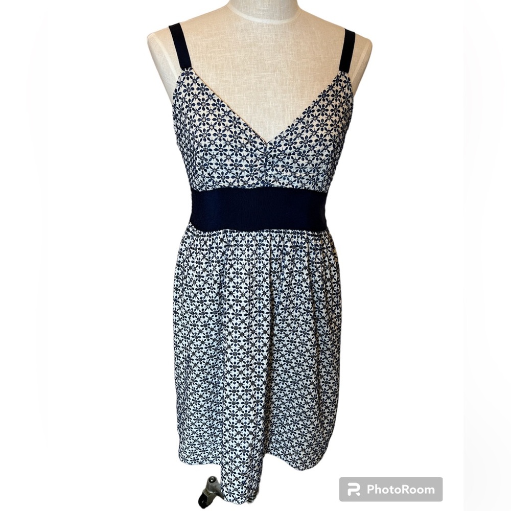 Eyelet Cotton Sundress: Navy & White, Size Large